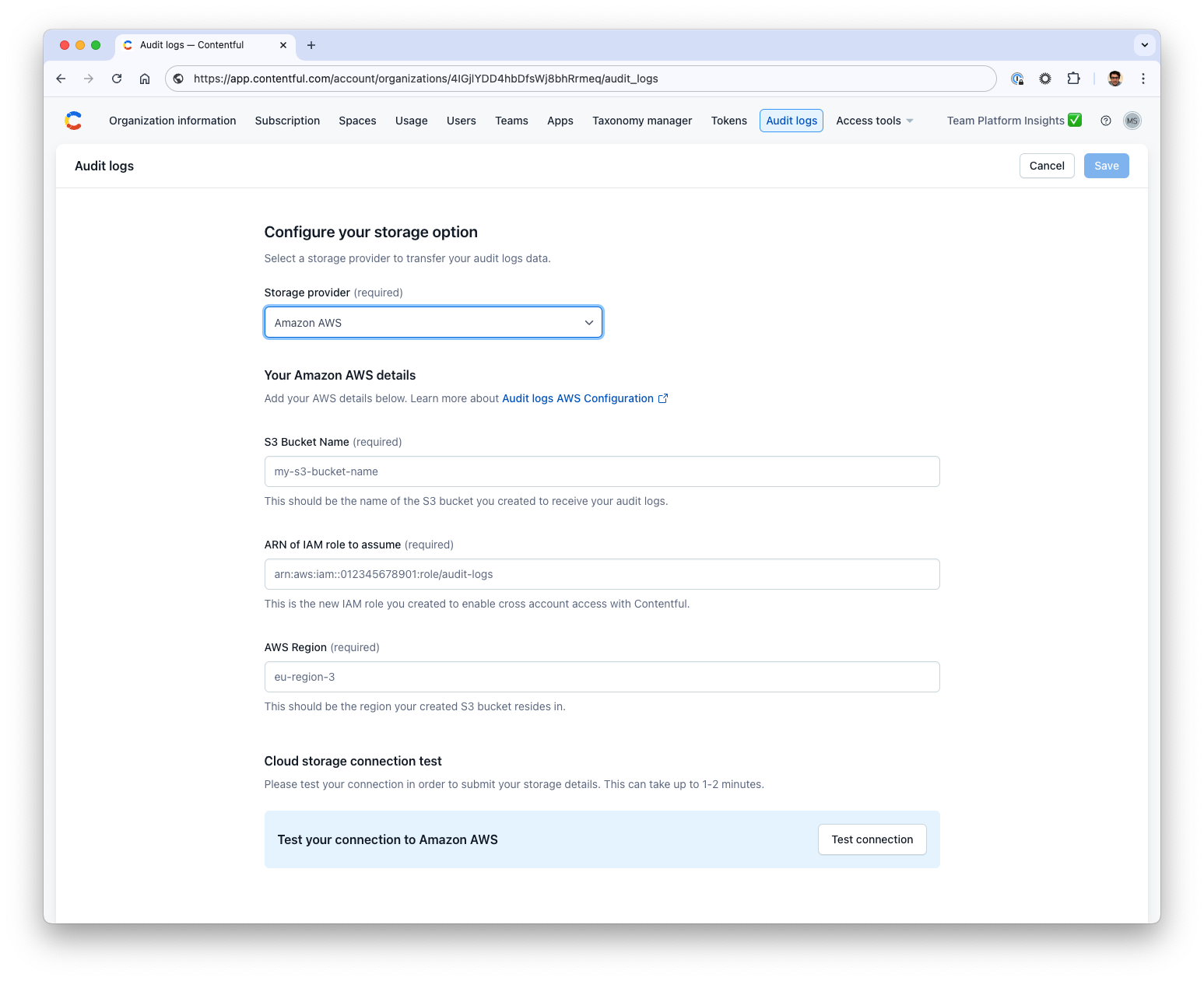 Audit logs configuration