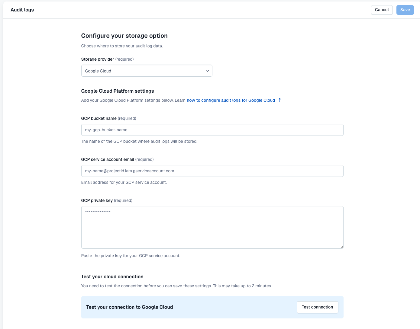 Audit logs Google Cloud Storage