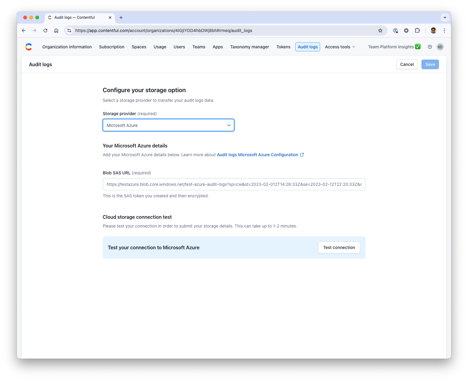 Audit logs Storage Option