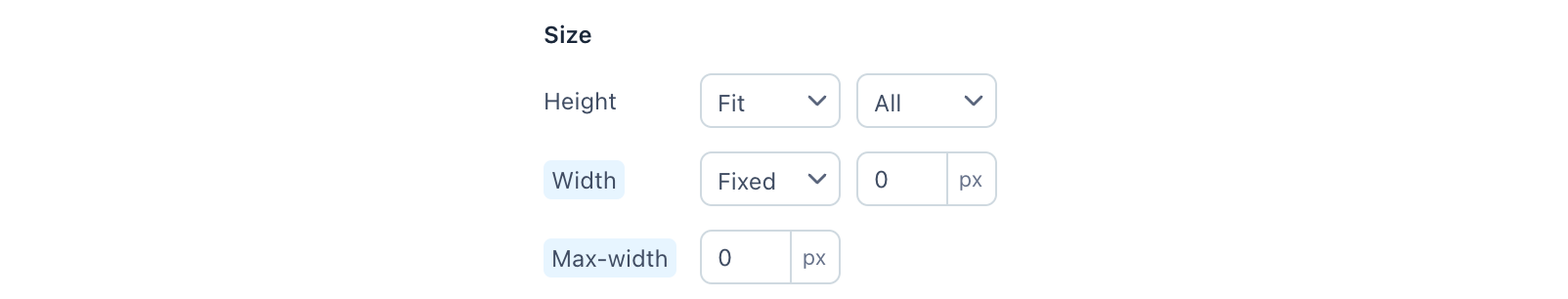 Design token sizing