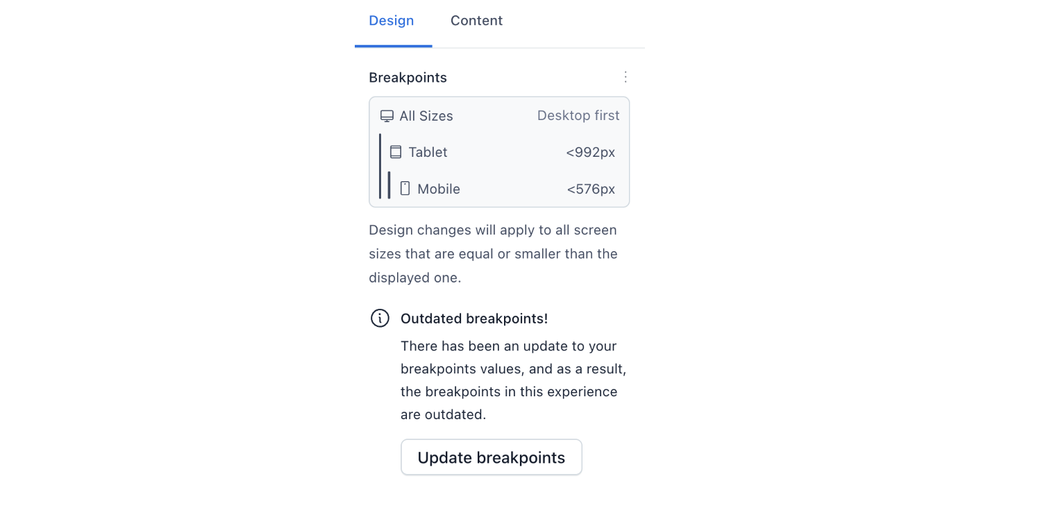 Experiences update breakpoints