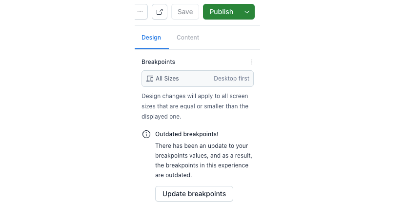 Experiences update breakpoints