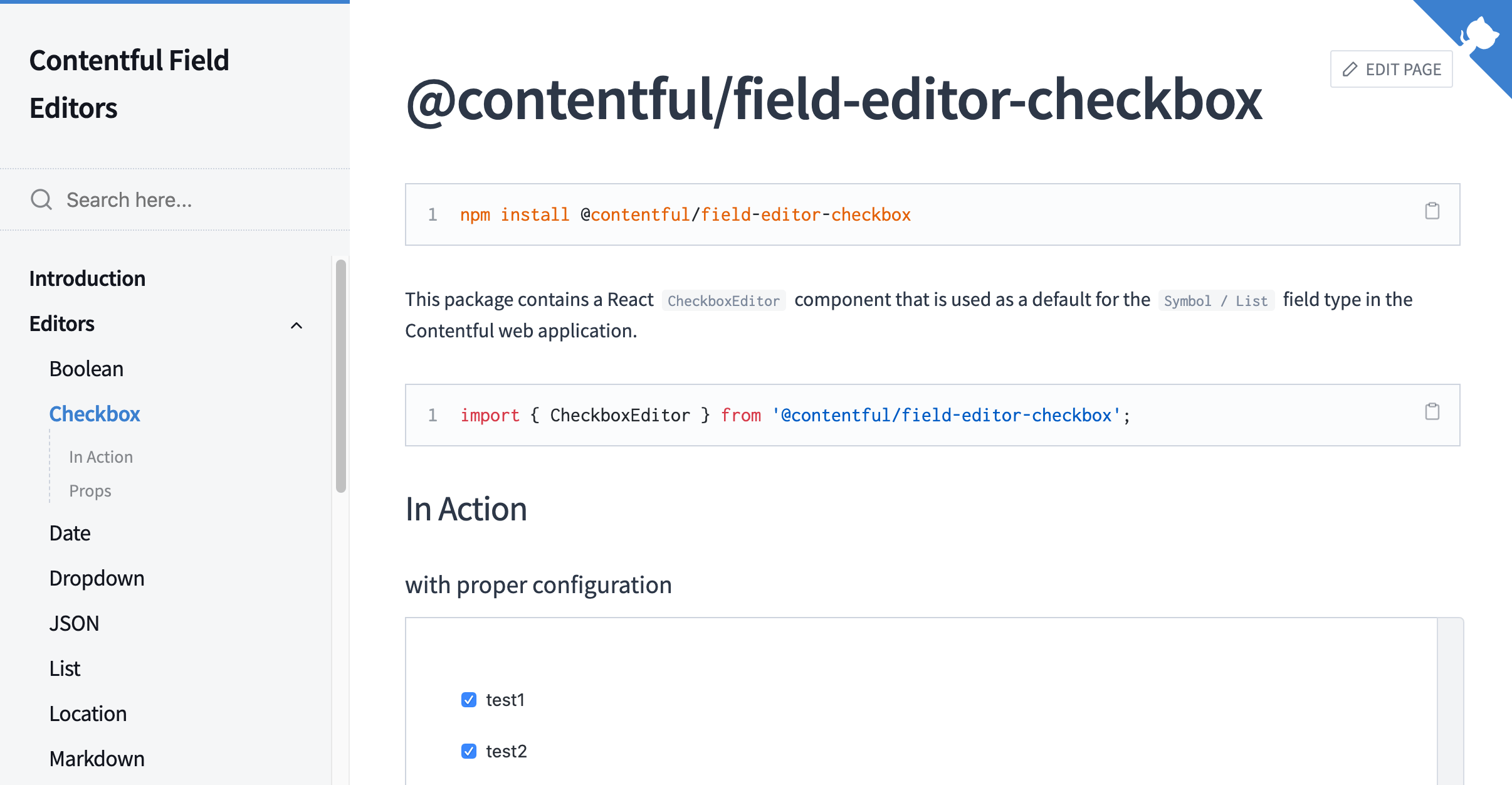 A screenshot of field editors documentation